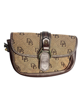 Dooney & Bourke Tan and Brown Signature Jacquard Monogram Wristlet